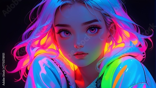 Neon Fantasy A Beautiful Girl's Dreamy Glow