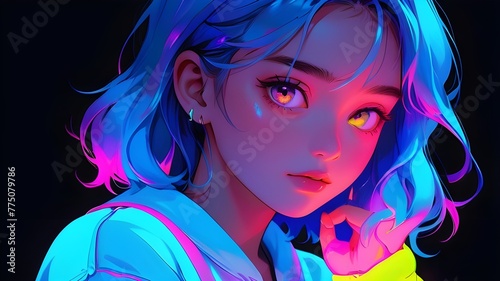 Neon Princess Illuminating Beauty of a Shiny-Faced Girl
