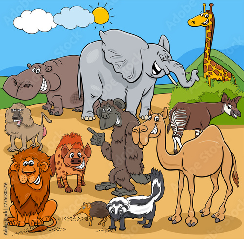 cartoon wild animals comic characters group photo