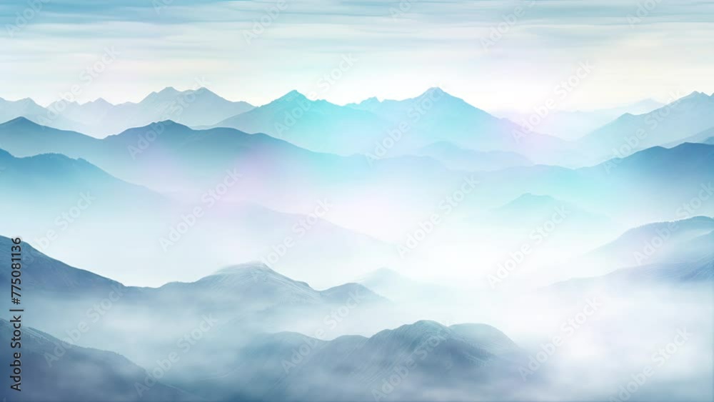 Ethereal blue mountain peaks enveloped in a soft, misty fog at dawn. Ethereal blue mountain peaks enveloped in a soft, misty fog at dawn.
