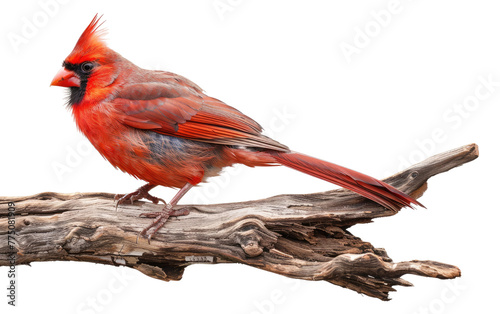 Avian Beauty: Cardinal Perched on Wood isolated on transparent Background