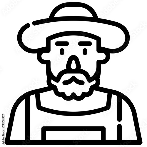 avatar farmer old man. vector single icon with a dashed line style. suitable for any purpose. for example: website design, mobile app design, logo, etc.