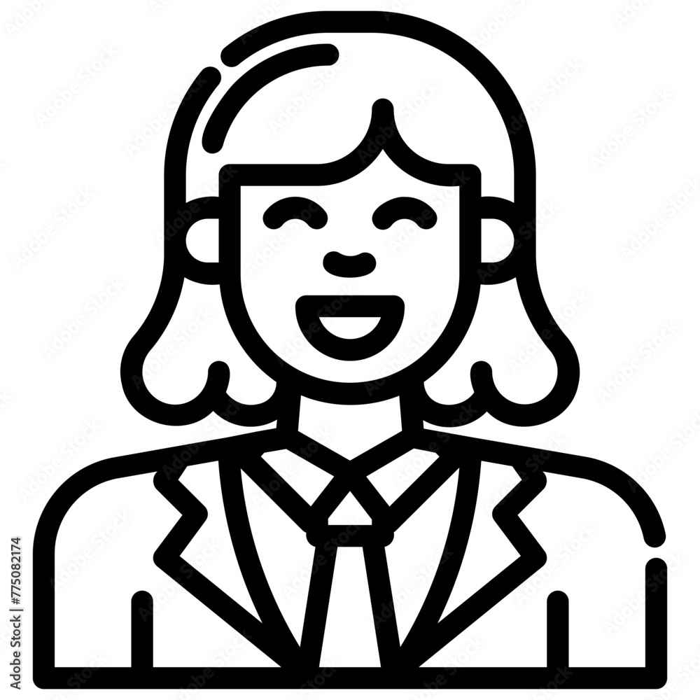 avatar women with ties. vector single icon with a dashed line style. suitable for any purpose. for example: website design, mobile app design, logo, etc.