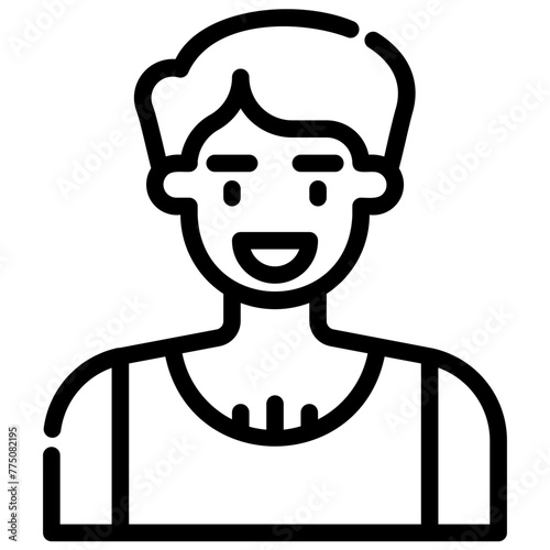 avatar male with a t-shirt. vector single icon with a dashed line style. suitable for any purpose. for example: website design, mobile app design, logo, etc.