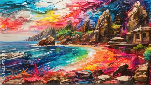 abstract landscape sea drawing scrible crayon background illustration