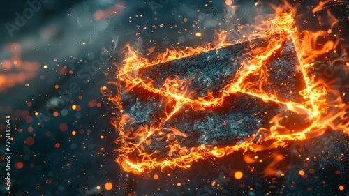 Burning envelope with fiery edges and sparks - An envelope consumed by flames with sparks and smoke accentuating the heat and intensity of the fire