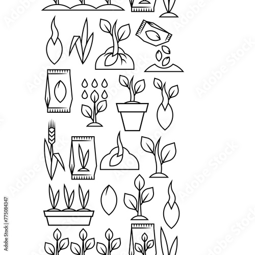 Planting seeds and growing pattern. Agricultural, cultivation and planting illustration.