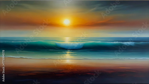 wave in the beach with sunset  abstract digital painting