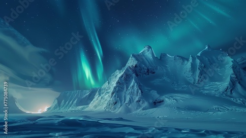 Vivid Aurora Display Above Snow-Capped Mountains 