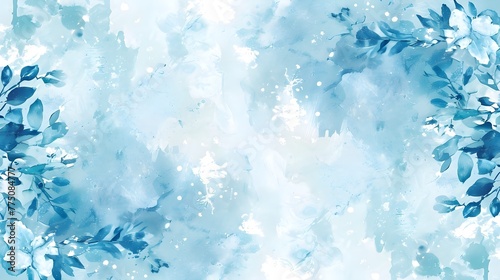watercolor blue flowers background floral border 