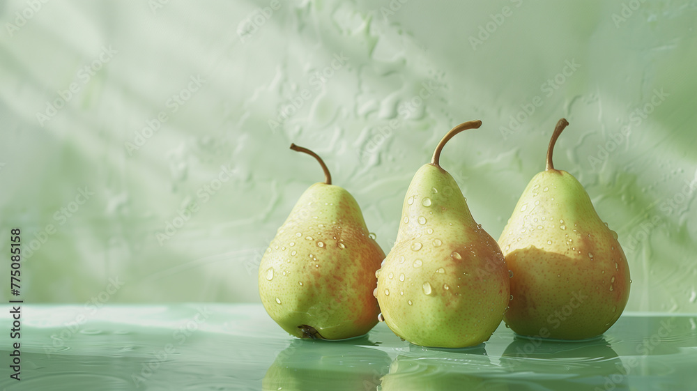 Pears on a light background. Green pears still life