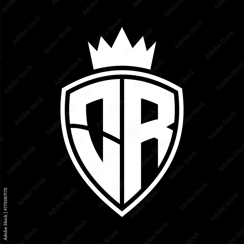 OR Letter monogram shield and crown outline shape with black and white ...