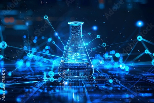 digital  laboratory flask icon with glowing data symbolizes the integration of ai into scientific experimentation and data analysis, accelerating research progress and discoveries.
 photo