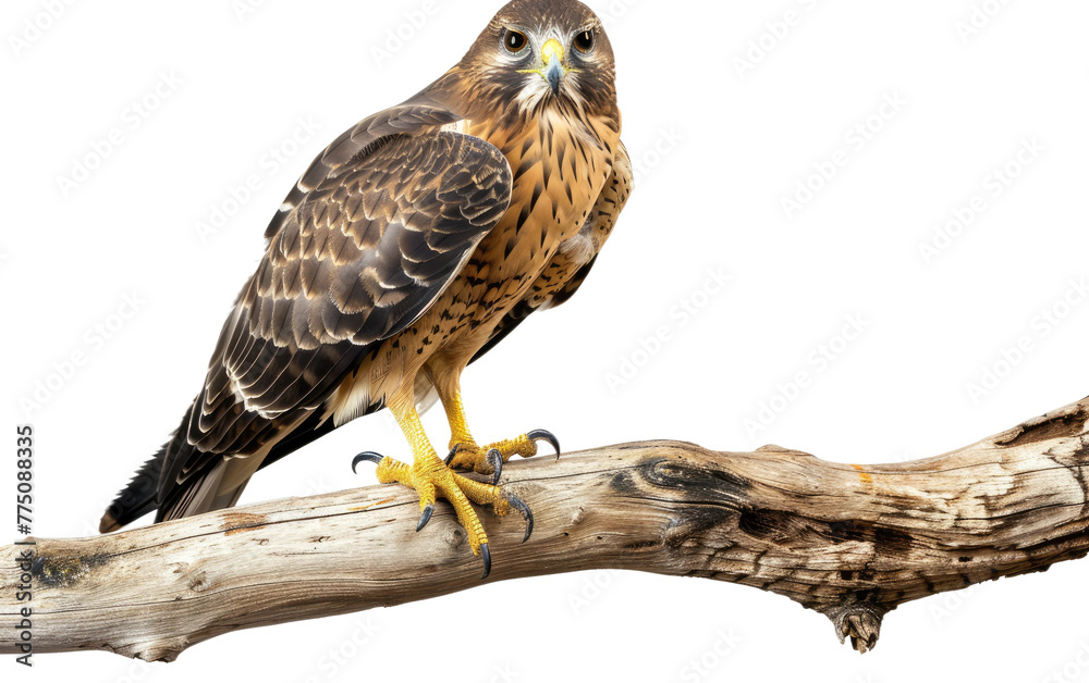 Fototapeta premium Harrier Perched on Wooden Limb isolated on transparent Background
