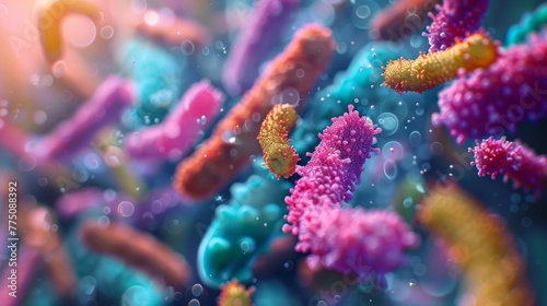 A detailed 3D visualization showcasing the dynamic interactions between micronutrients and beneficial bacteria. © tonstock
