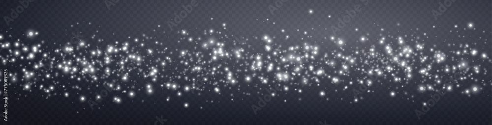 Silver glittering dots, particles, stars magic sparks. Glow flare light effect. Silver luminous points. Vector particles on transparent background.