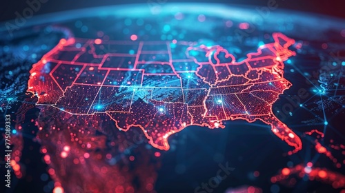 Digital maps of the United States depict the intricate web of interconnected networks and communication systems, facilitating the transfer of data and information across the country. photo