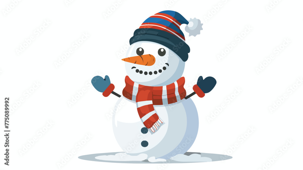 Cartoon Christmas snowman wearing a hat and scarf 