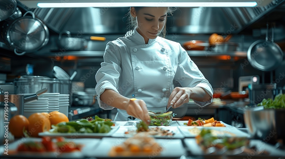 A 3D animated chef preparing a revolutionary new food product in a futuristic kitchen, showcasing the item's versatility and taste. Generative AI. A 3D animated chef preparing a revolutionary new food product in a futuristic kitchen, showcasing the item's versatility and taste. Generative AI.