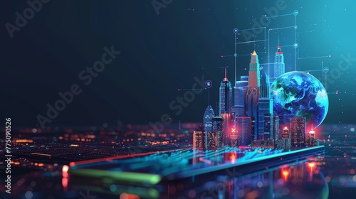 Using artificial intelligence to control city infrastructure, manage data traffic, and ensure safety. Connecting smart city with planet via mobile internet.