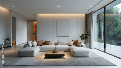 Craft a stylish image of a minimalistic apartment with carefully selected furniture