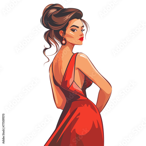 Beautiful woman in a red dress. Vector illustration isolated on white background.