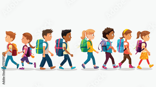 Cartoon School children going to school flat vector isolated