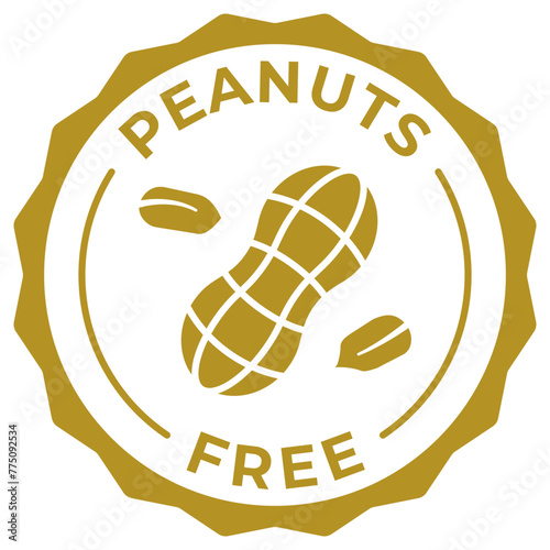 Peanuts free label vector icon illustration. No added nuts brown logo, symbol, badge, tag or emblem isolated in circle design. No peanuts product stamp, seal, sticker, mark or tag