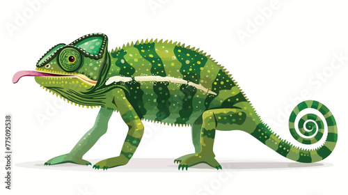 Chameleon cartoon with tongue out in a white background