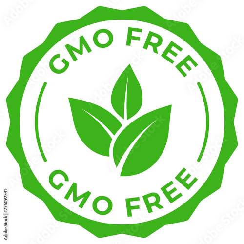 GMO free label vector icon illustration for product package. Non GMO green logo, symbol, badge, tag or emblem isolated in circle design. Natural organic eco product stamp, seal, sticker, mark or tag.