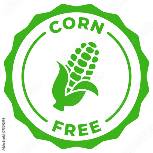 Corn free icon. Maize free label. No starch allergen vector green illustration for product packaging logo, sign, symbol or emblem isolated.
