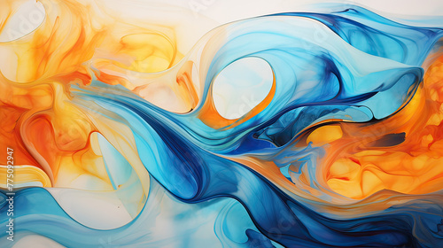 A vibrant background with bold blue and orange swirls, intertwining in an abstract dance of colors and shapes, evoking movement and energy Ai Generative