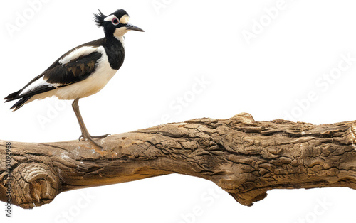Lapwing Perched on a Wooden Bough isolated on transparent Background