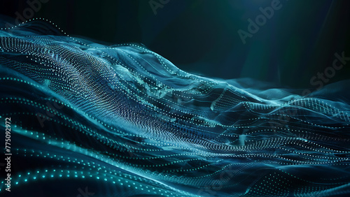 Structured database. Abstract digital wave particle. Digital music background. Sound vibrations. Futuristic dotted wave. Big data analytics. 3D illustration of nano particles in cyberspace