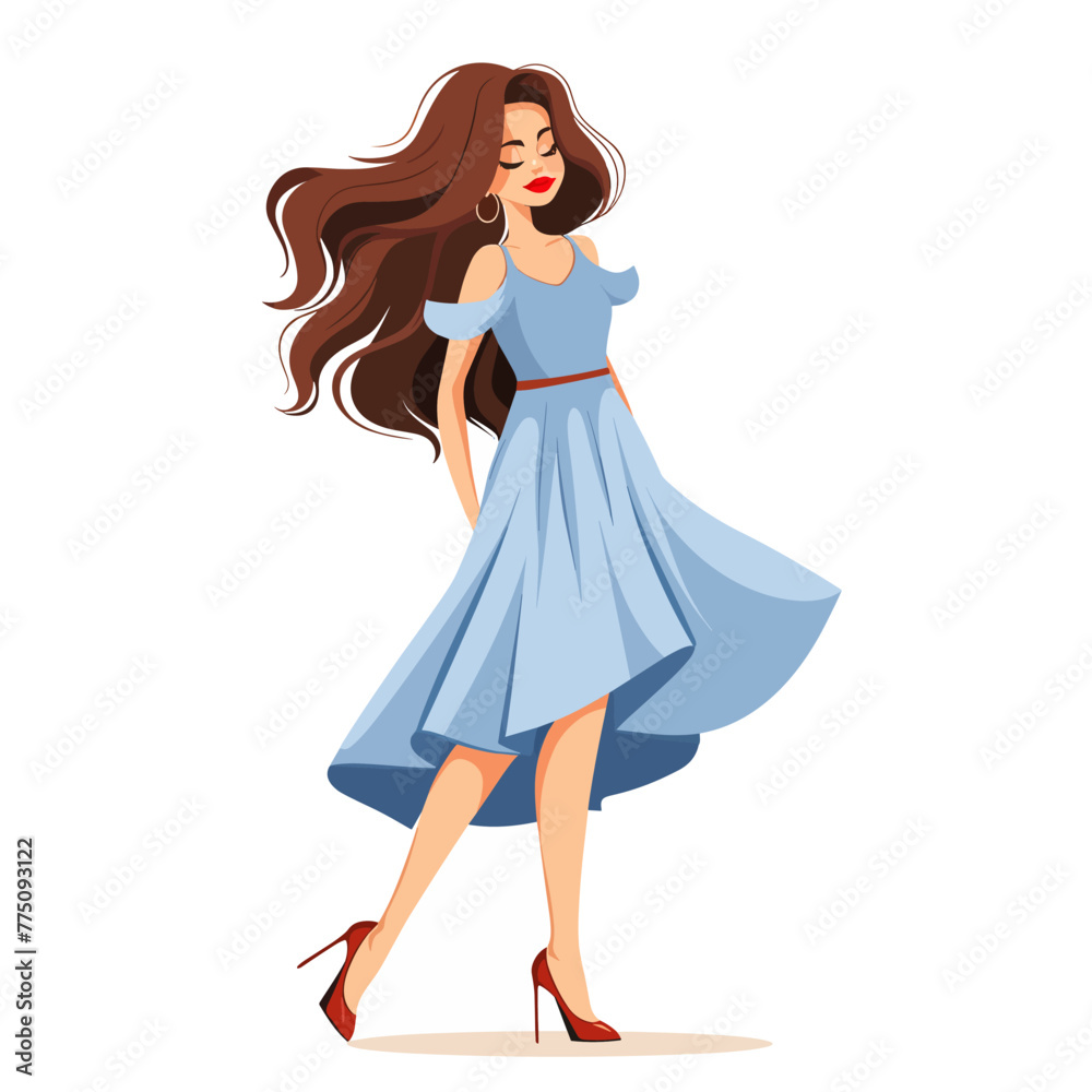 Fashion woman in blue dress isolated on white background. Vector illustration. Fashion woman in blue dress isolated on white background. Vector illustration.