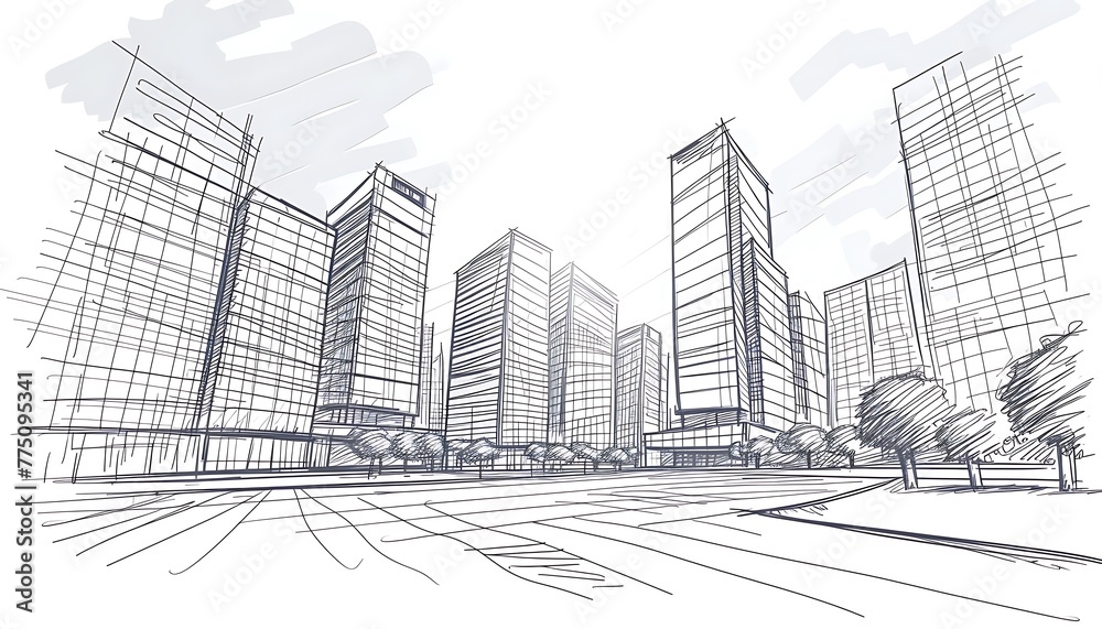 Fototapeta premium City Building Rough Sketch