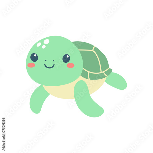 Hand drawn cute sea turtle. Marine life animals. Template for stickers, baby shower, greeting cards and invitation. Isolated vector illustration. 