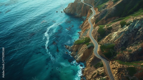 An aerial view of winding coastal roads hugging cliffside landscapes
