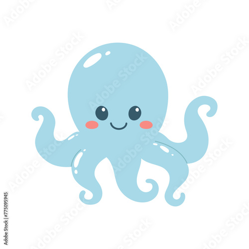 Hand drawn cute octopus. Marine life animals. Template for stickers, baby shower, greeting cards and invitation. Isolated vector illustration. 