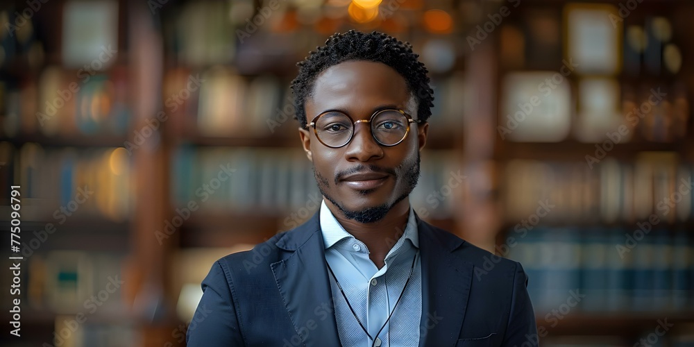 Black Young Professional in Corporate Setting with Law Office Background. Concept Corporate Headshot, Black Professionals, Law Office, Young Employee, Office Setting