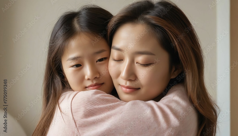Happy mother's day, mother hugging her daughter Happy mother's day, mother hugging her daughter