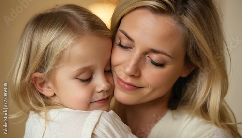 Happy mother's day, mother hugging her daughter 