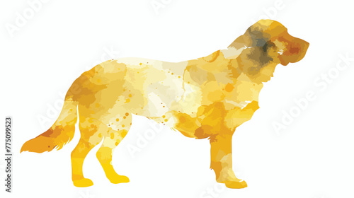 Dog yellow watercolor silhouette on white background