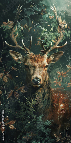 Vertical image representing the spirit of nature with a deer