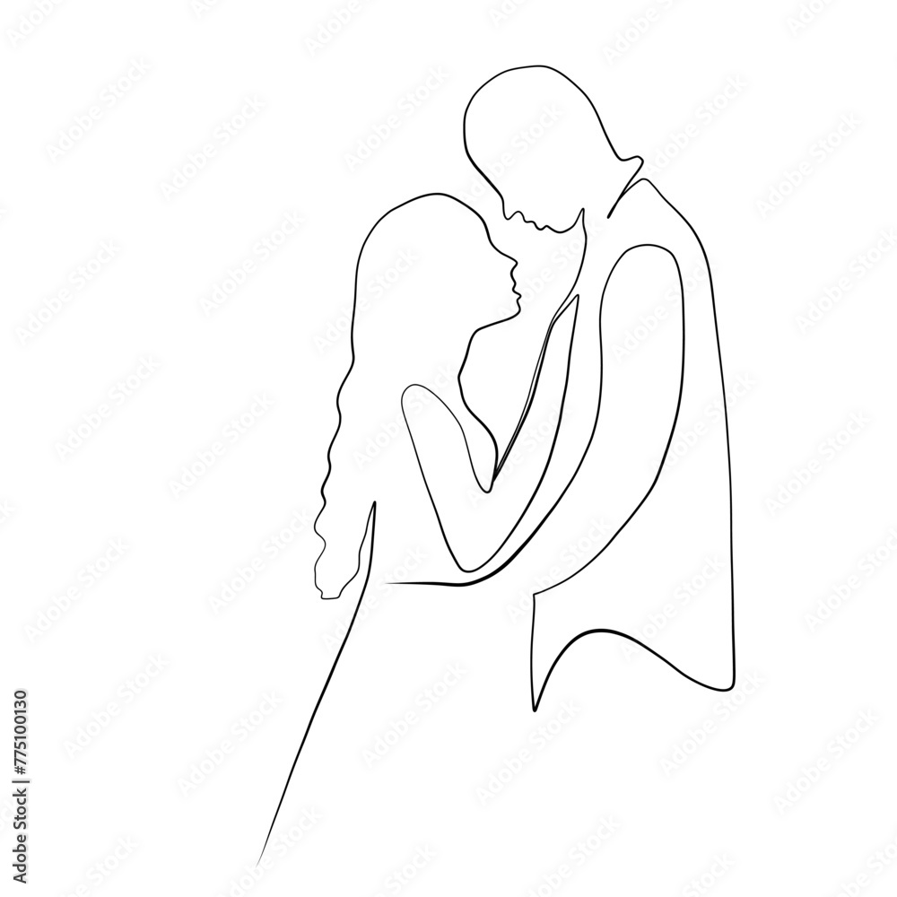 Continuous drawing of lines. Line art of kissing lovers. Continuous line drawing. Vector minimalistic design Continuous drawing of lines. Line art of kissing lovers. Continuous line drawing. Vector minimalistic design