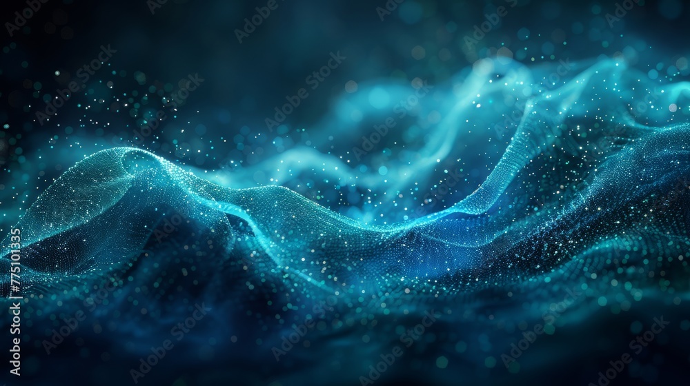 Digital green and blue curve with sound wave pattern