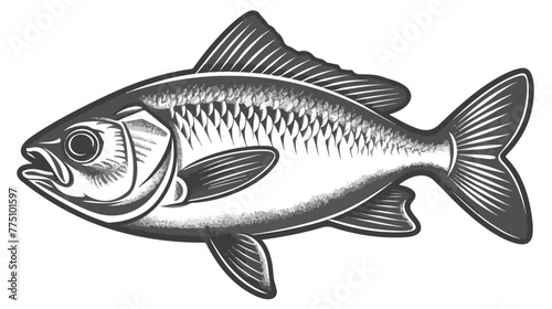 Fish icon. Gray monochrome illustration of fish icon