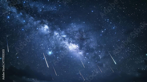 A celestial ballet of shooting stars streaking across a velvety night sky
