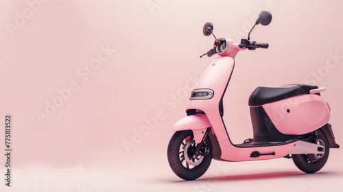 Pink electric scooter on pastel pink background.