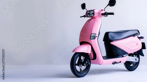 Pink electric scooter on white background, modern style